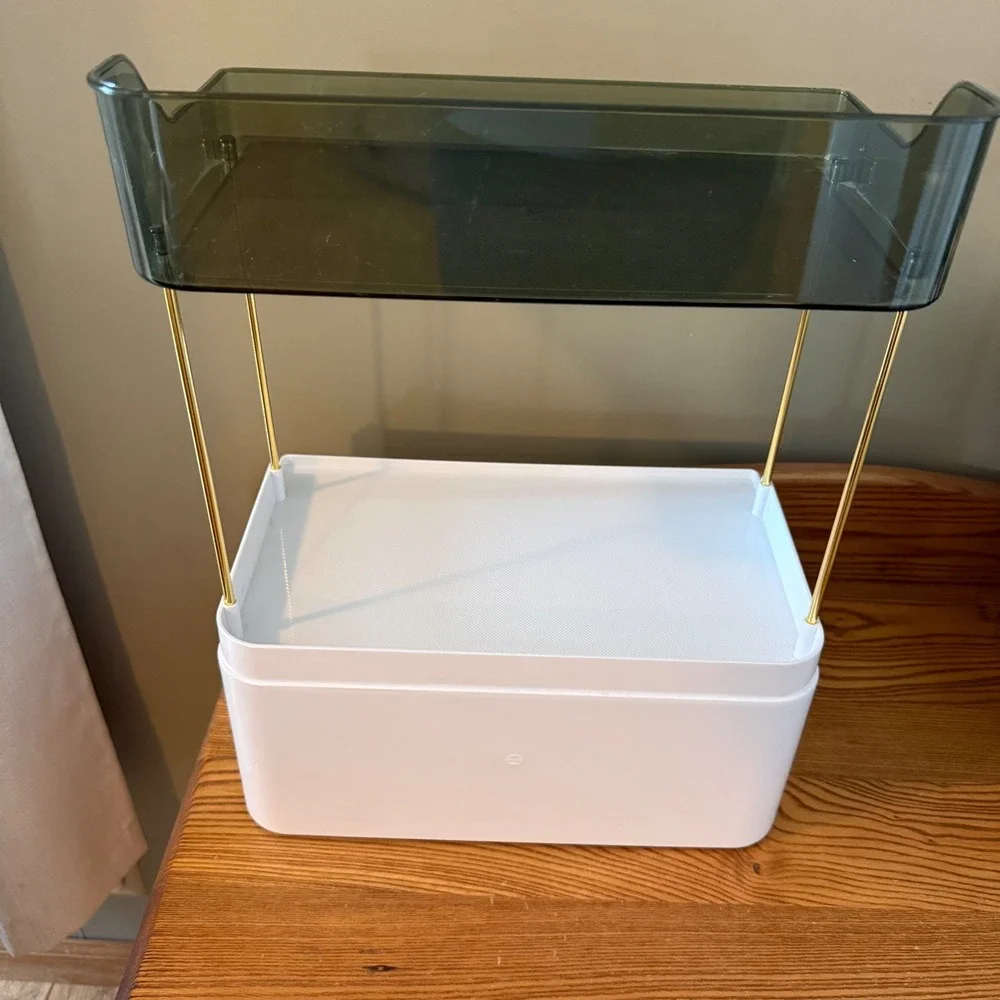 Numhew Vanity Makeup Organizer with Drawers White Gold‎ Green Storage Rack
